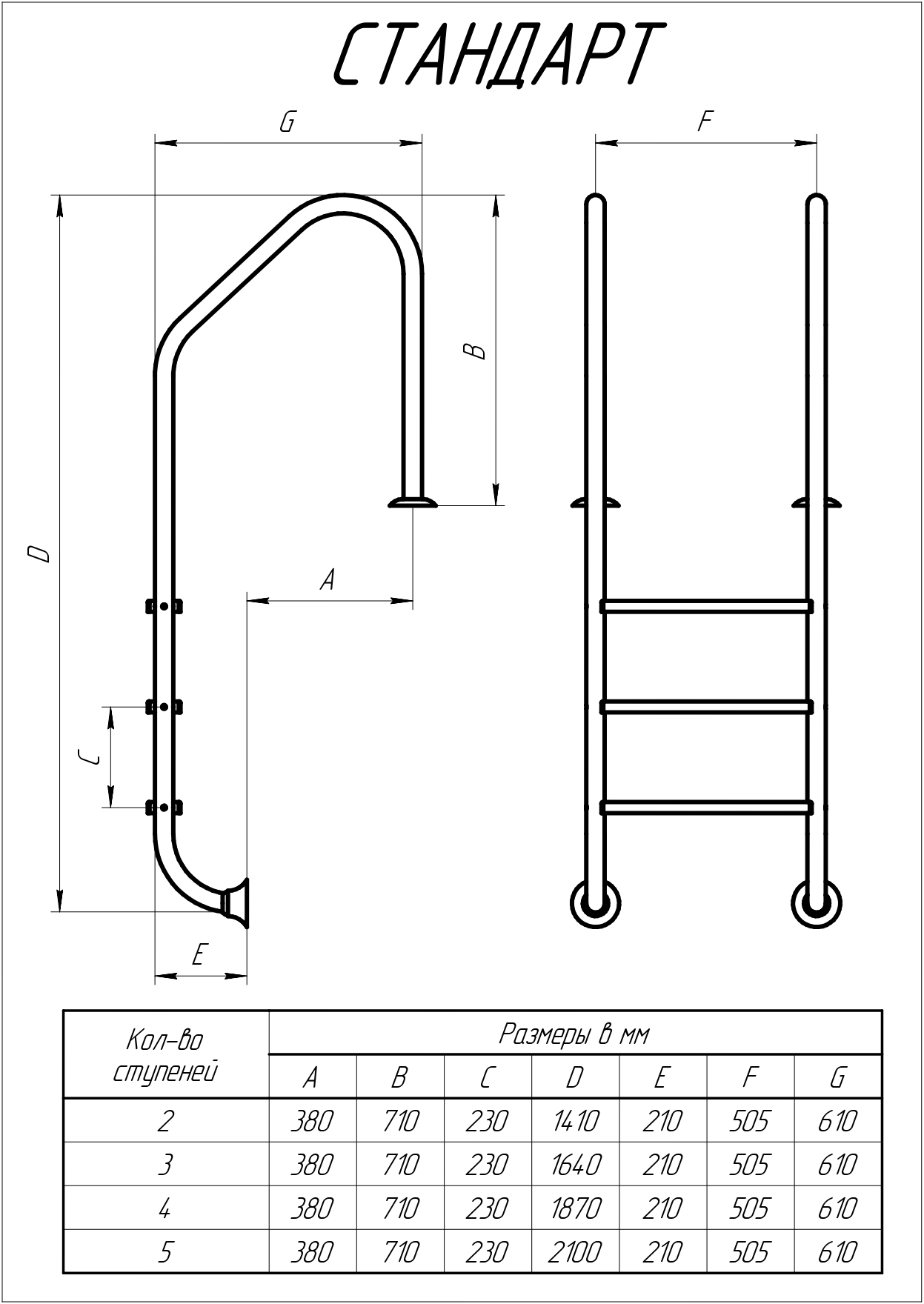 Лестница Лагуна Стандарт  3 ступени AISI-304