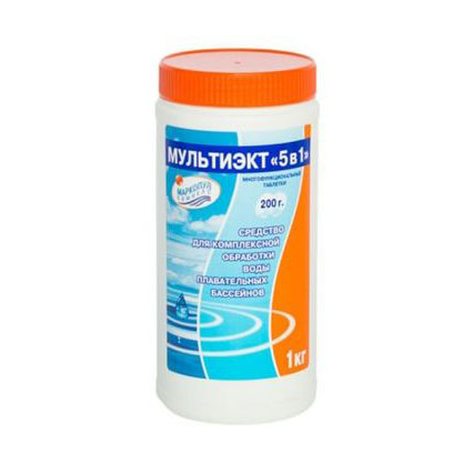 Мультиэкт "5 в 1", таблетки 200 г.,ведро 1 кг.Для комплексной обработки воды.