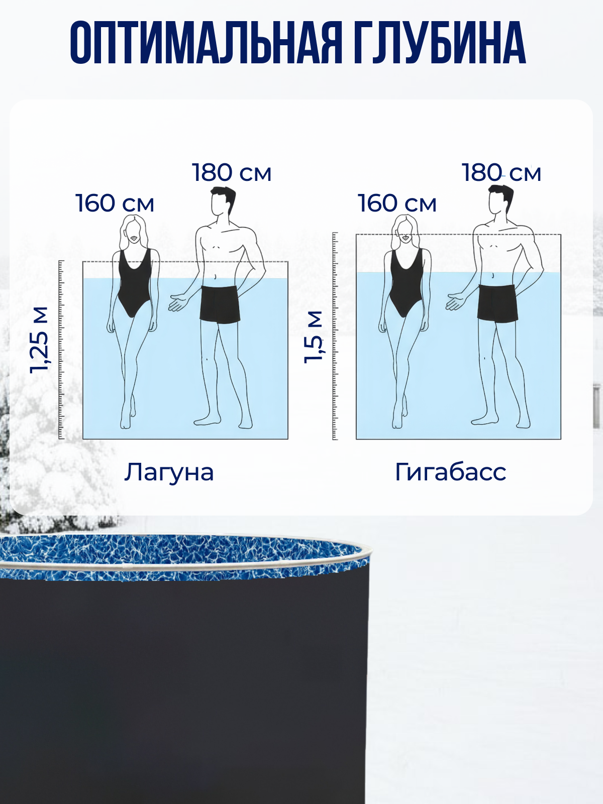 Купель ЛАГУНА 1,5 х 1,25 м, Каркас: Платина. Чаша: Бриз 0,4/0,4 мм