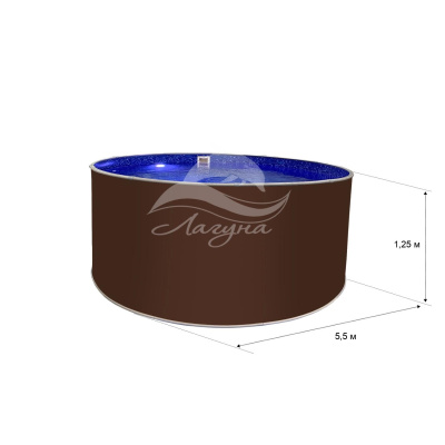Круглый бассейн ЛАГУНА 5,5 х 1,25 м, Каркас: Темный шоколад. Чаша: Голубая 0,4/0,4 мм