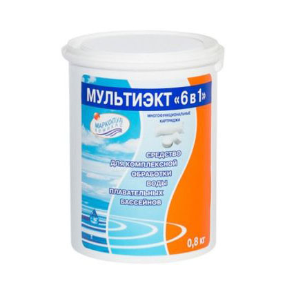 Мультиэкт "6 в 1", картриджи, банка 0,8 кг. Для комплексной обработки воды.