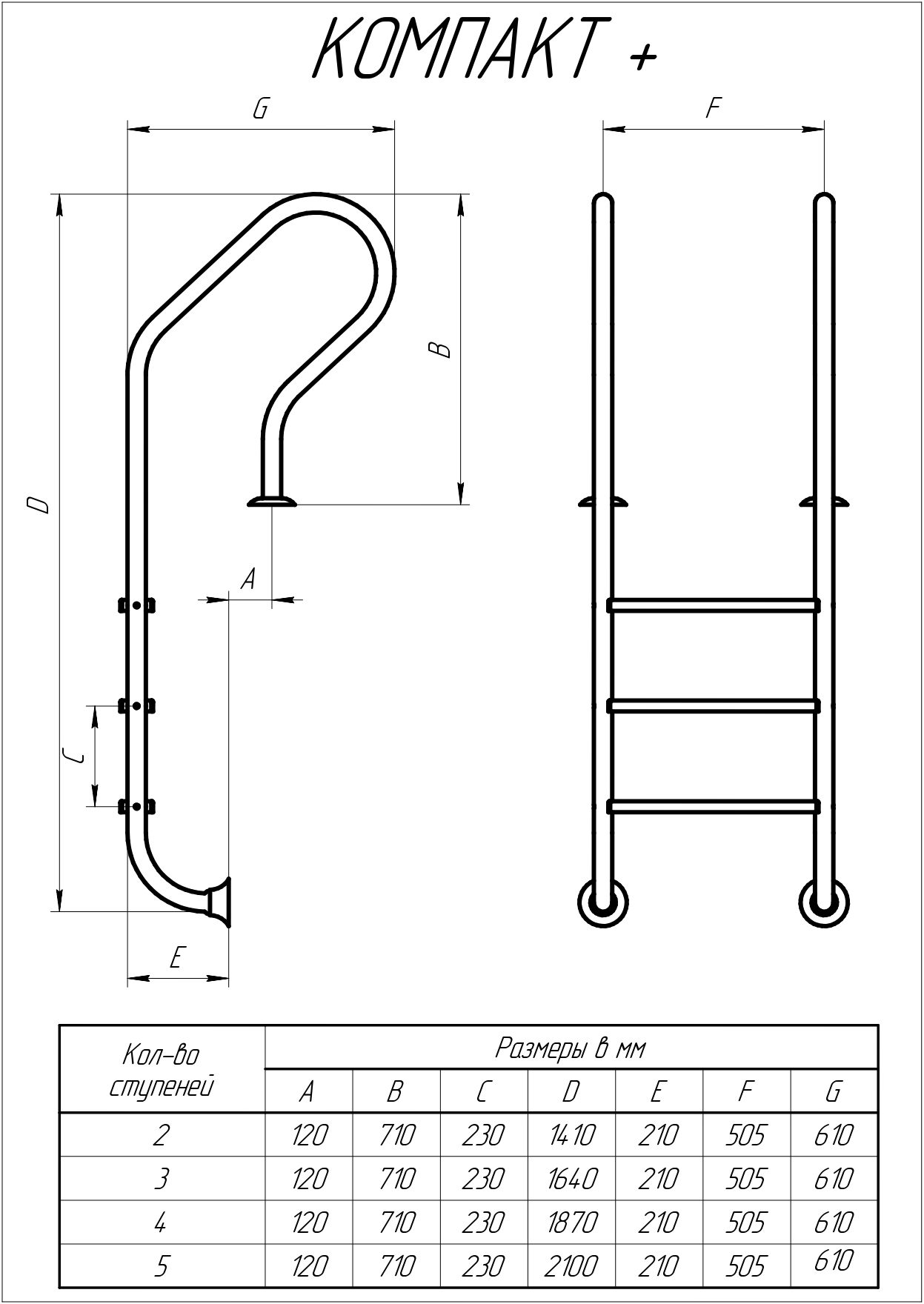 Лестница Лагуна Компакт Плюс  3 ступени AISI-304