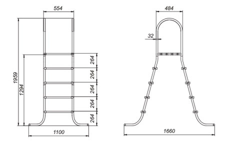 Лестница ЛАГУНА  4 ступени для бассейна высотой 1,25 м AISI-304