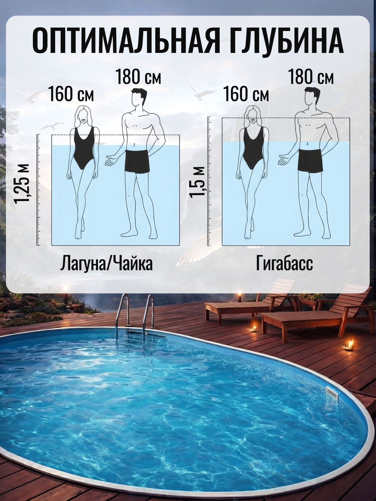 Овальный бассейн ЧАЙКА 3 х 2 х 1,25 м