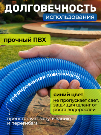 Шланг гофрированный 38 мм. сегмент 1 метр цвет синий,  цена за сегмент